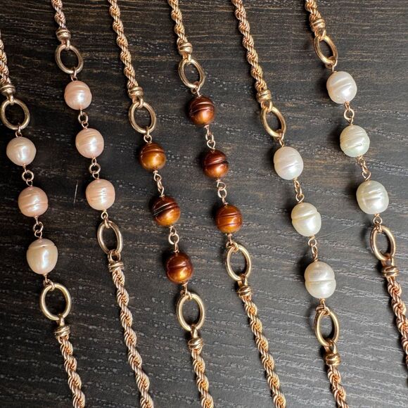 Honora Bronze Pearl Necklace Set Ivory Blush & Chocolate Freshwater Pearl Chains - Picture 10 of 16